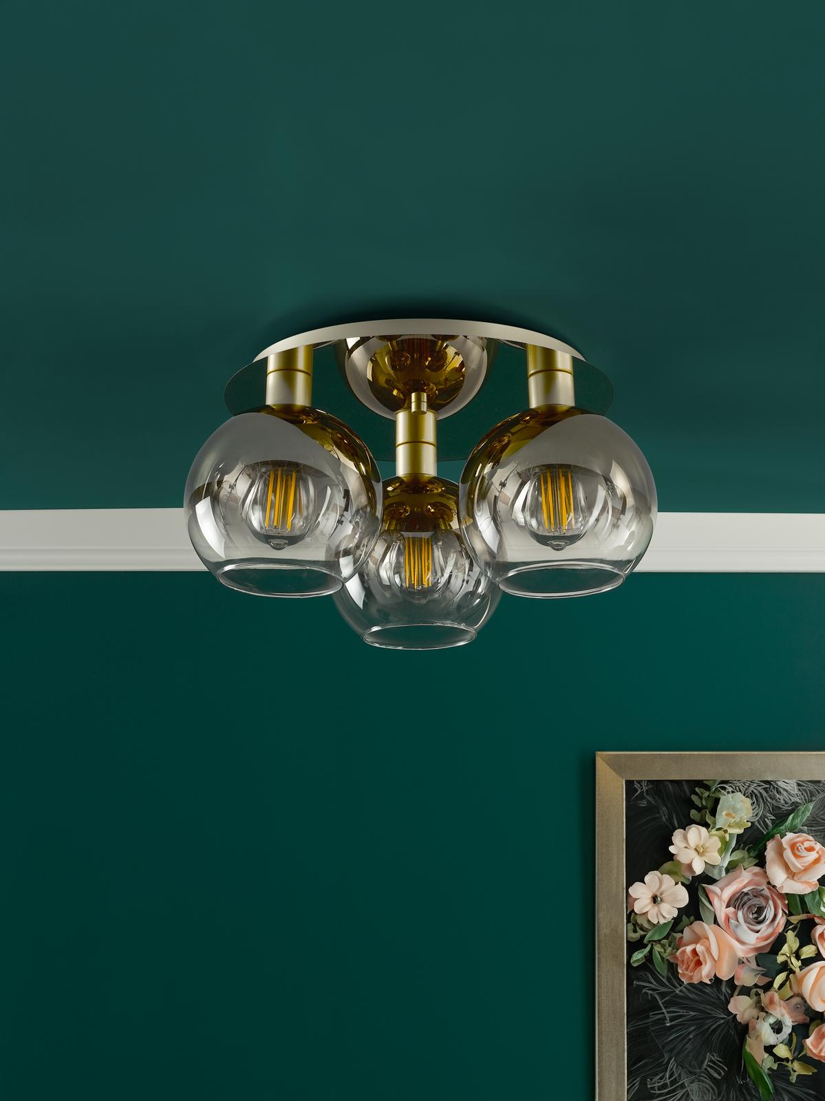 Lycia 3 Light Flush Satin Gold and Gold Ombre Glass