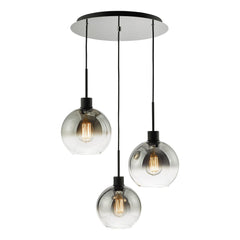 Lycia 3 Light Cluster Pendant Matt Black Smoked Ombre Glass