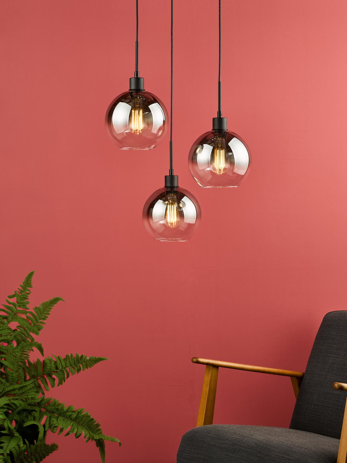 Lycia 3 Light Cluster Pendant Matt Black Smoked Ombre Glass