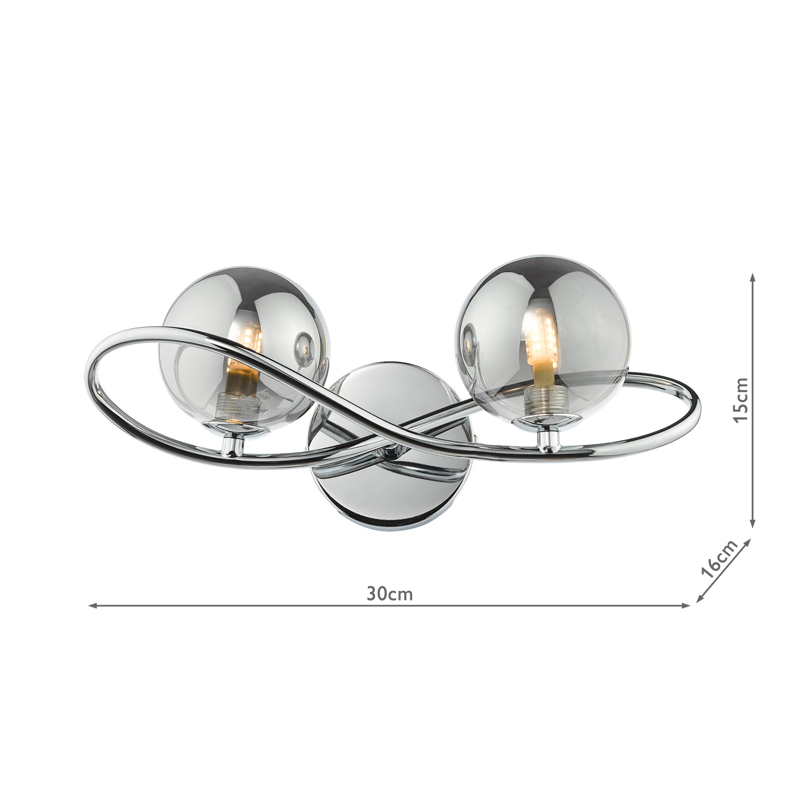 Lysandra 2 Light Wall Light Polished Chrome and Smoked Glass