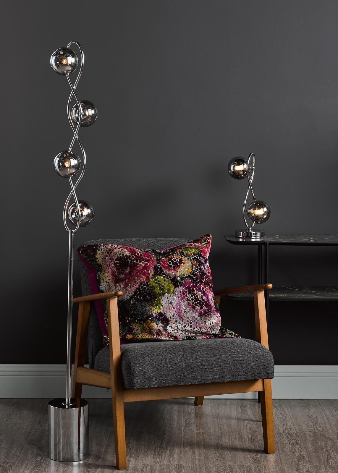 Lysandra 2 Light Table Lamp Polished Chrome and Smoked Glass