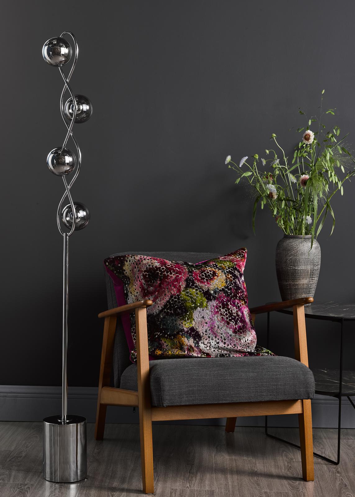 Lysandra 4 Light Floor Lamp Polished Chrome and Smoked Glass