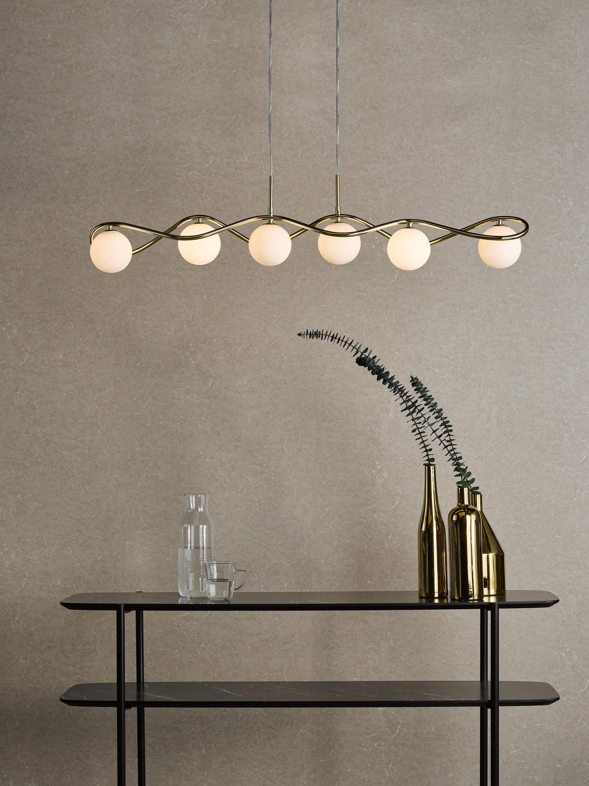 Lysandra 6 Light Bar Pendant Polished Gold and Opal Glass
