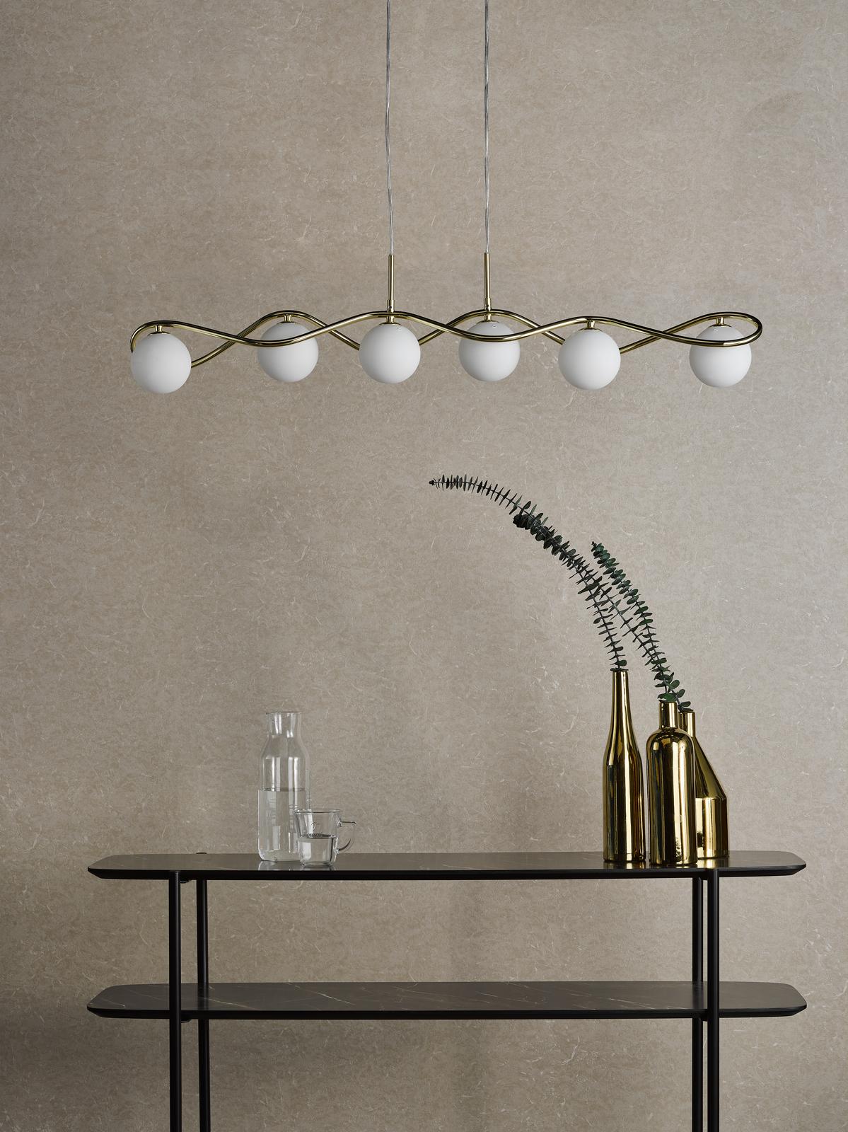Lysandra 6 Light Bar Pendant Polished Gold and Opal Glass