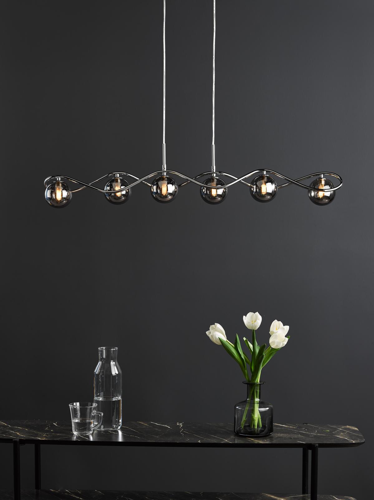 Lysandra 6 Light Bar Pendant Polished Chrome and Smoked Glass