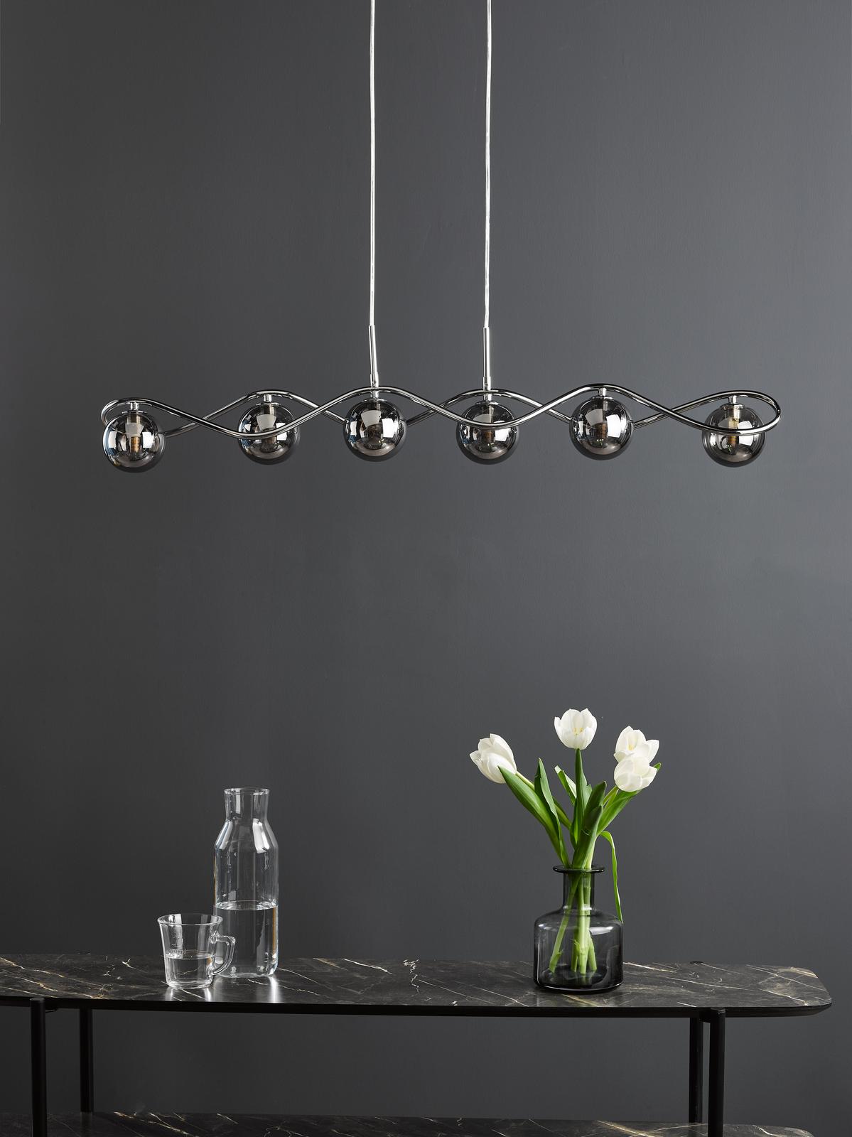 Lysandra 6 Light Bar Pendant Polished Chrome and Smoked Glass