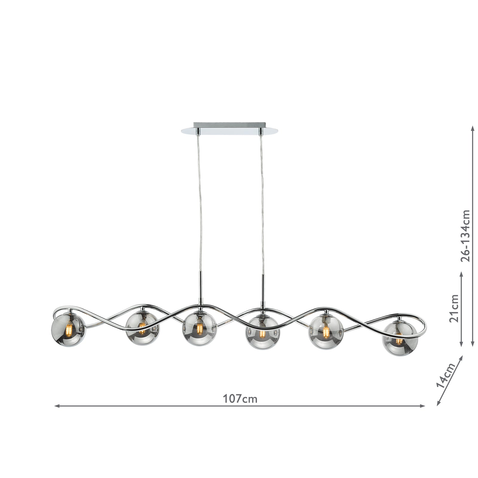 Lysandra 6 Light Bar Pendant Polished Chrome and Smoked Glass