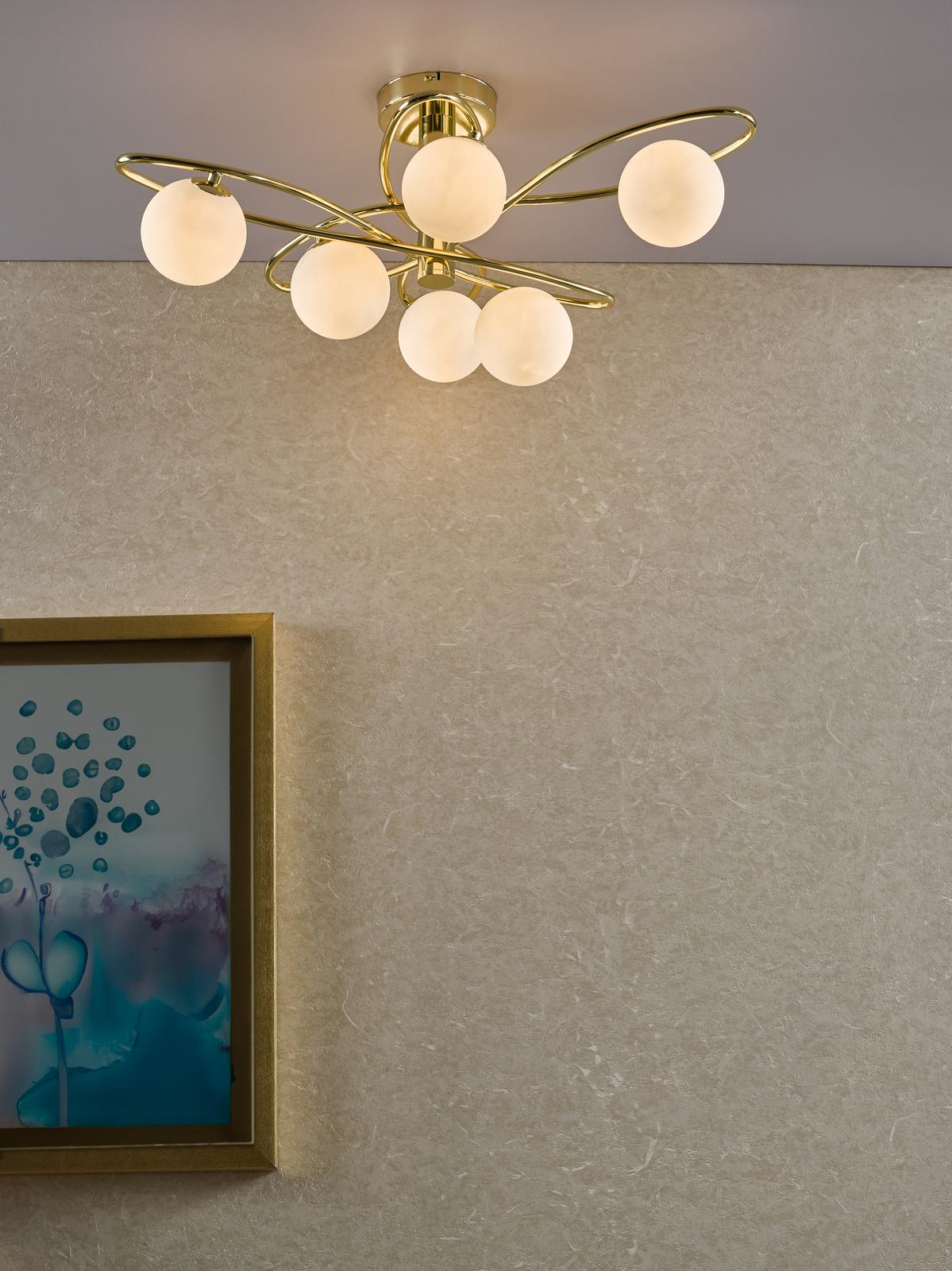 Lysandra 6 Light Semi-Flush Polished Gold and Opal Glass