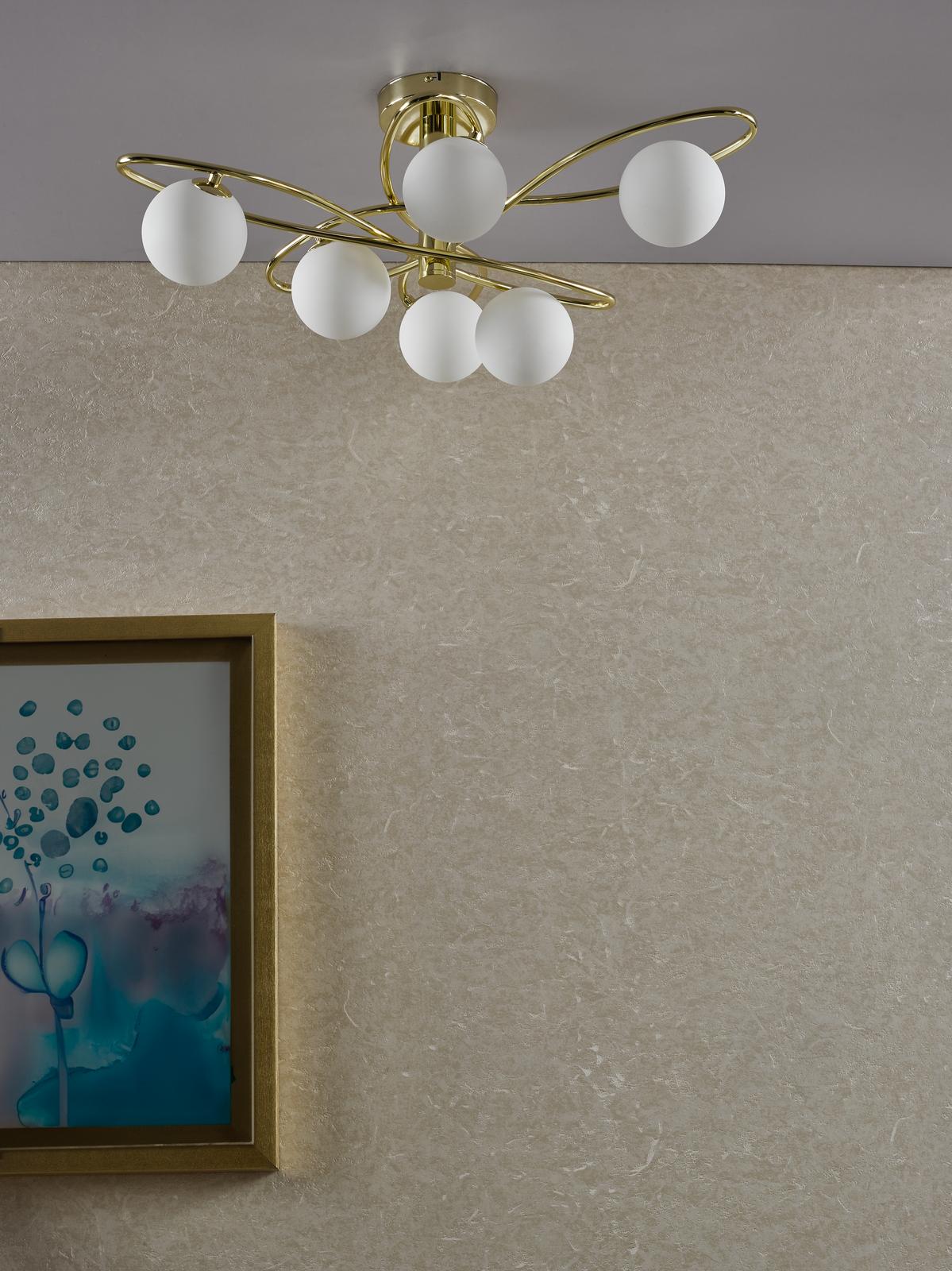 Lysandra 6 Light Semi-Flush Polished Gold and Opal Glass