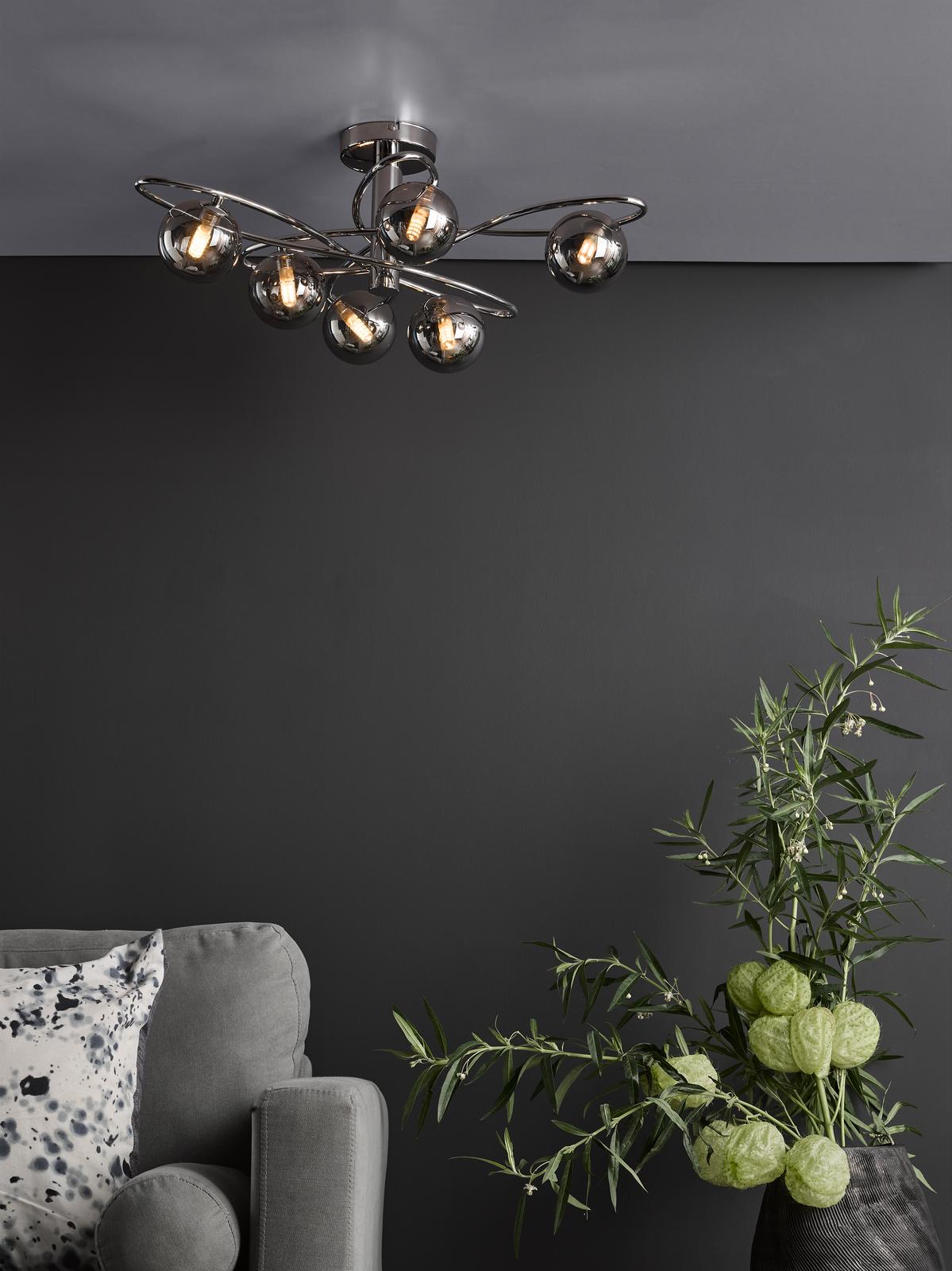 Lysandra 6 Light Semi-Flush Polished Chrome and Smoked Glass