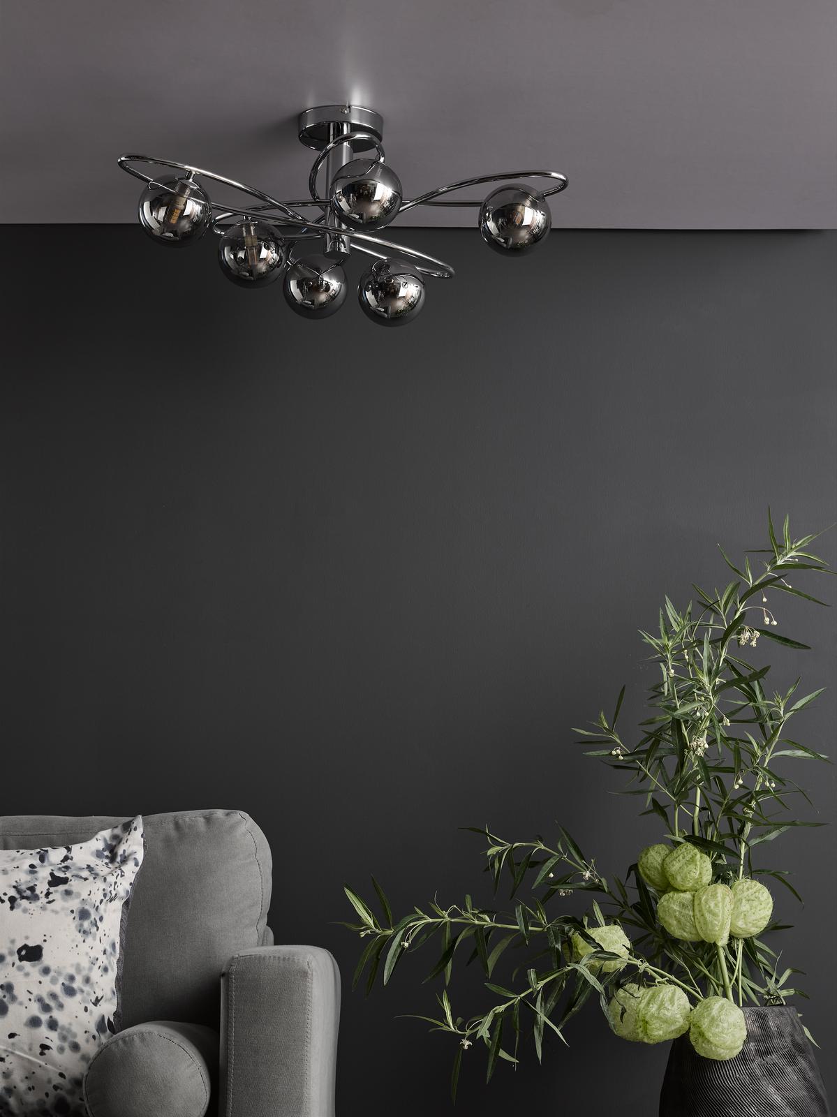 Lysandra 6 Light Semi-Flush Polished Chrome and Smoked Glass