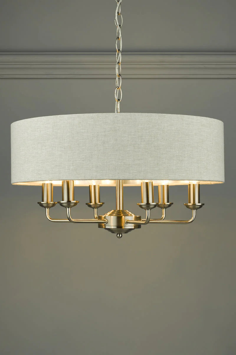 Laura Ashley Sorrento 6 Light Antique Brass Ivory Shade dimmable design