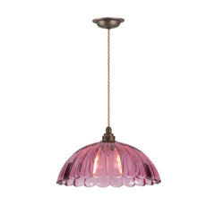 Mabel Pendant Pink Ribbed Glass and Antique Brass