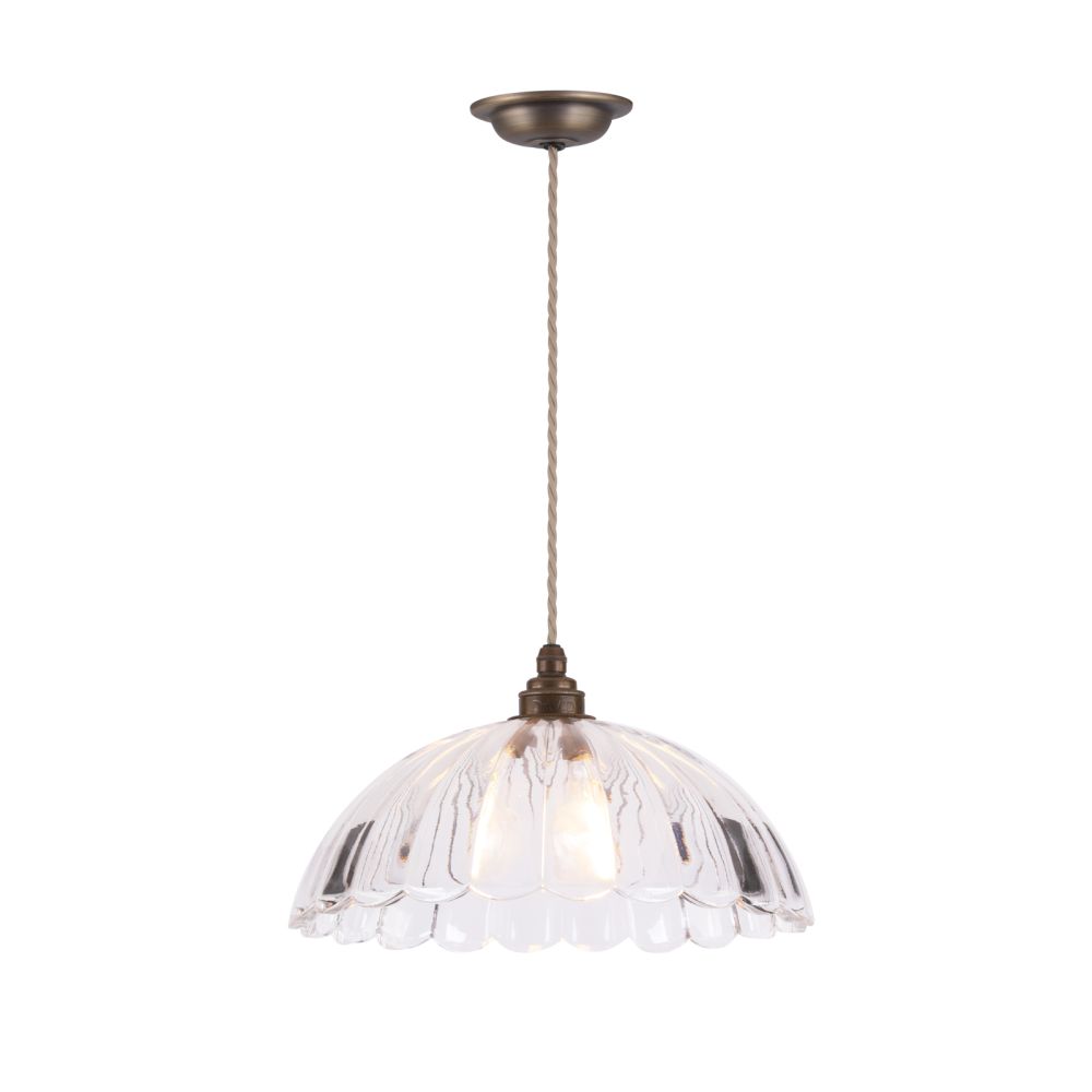 Mabel Pendant Clear Ribbed Glass and Antique Brass