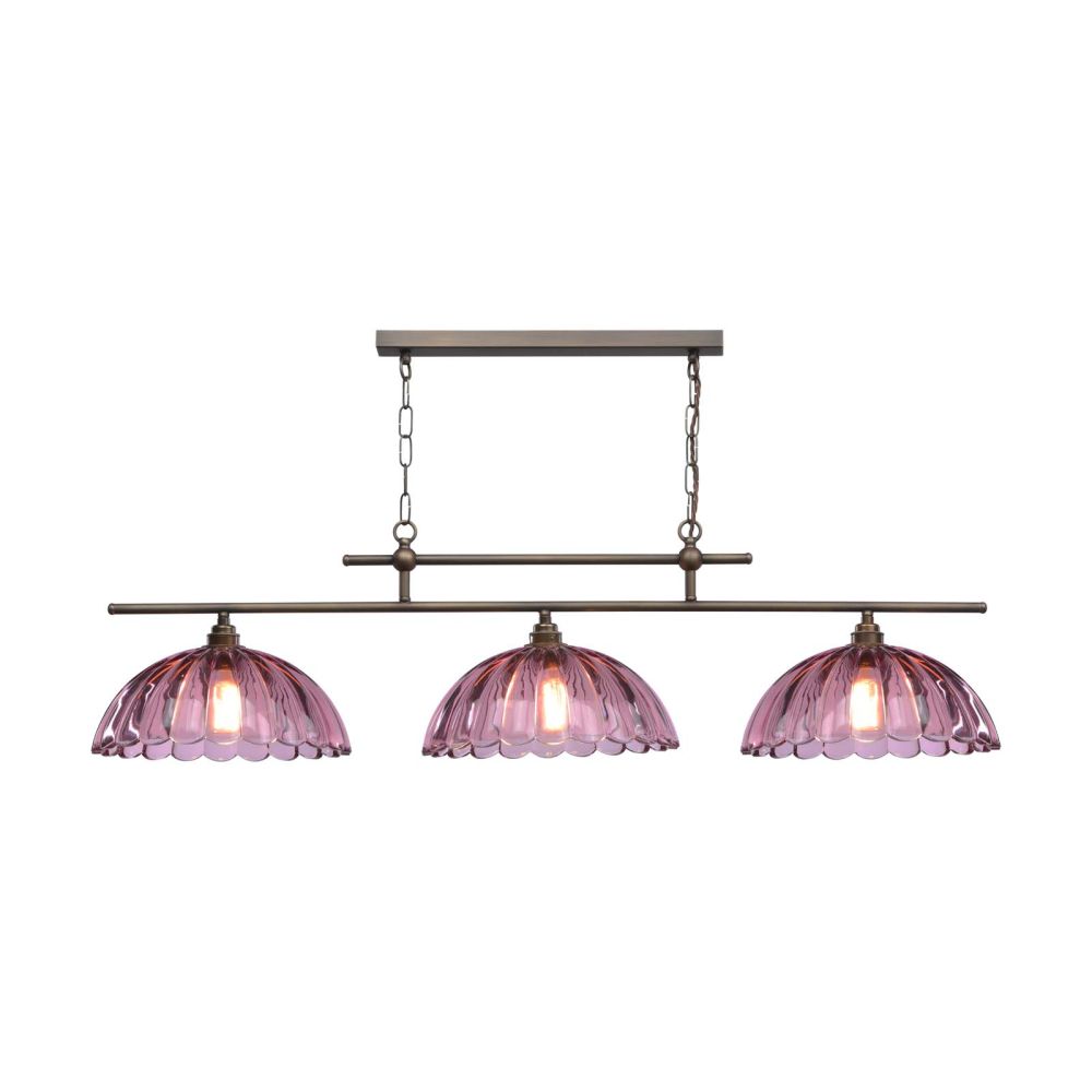 Mabel 3 Light Bar Pendant Antique Brass with Azalea Glass