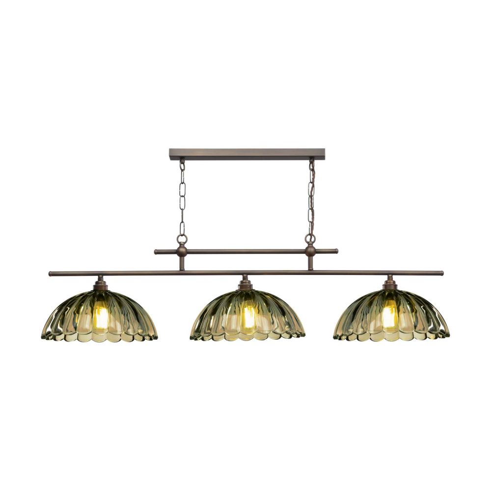 Mabel 3 Light Bar Pendant Antique Brass with Moss Glass