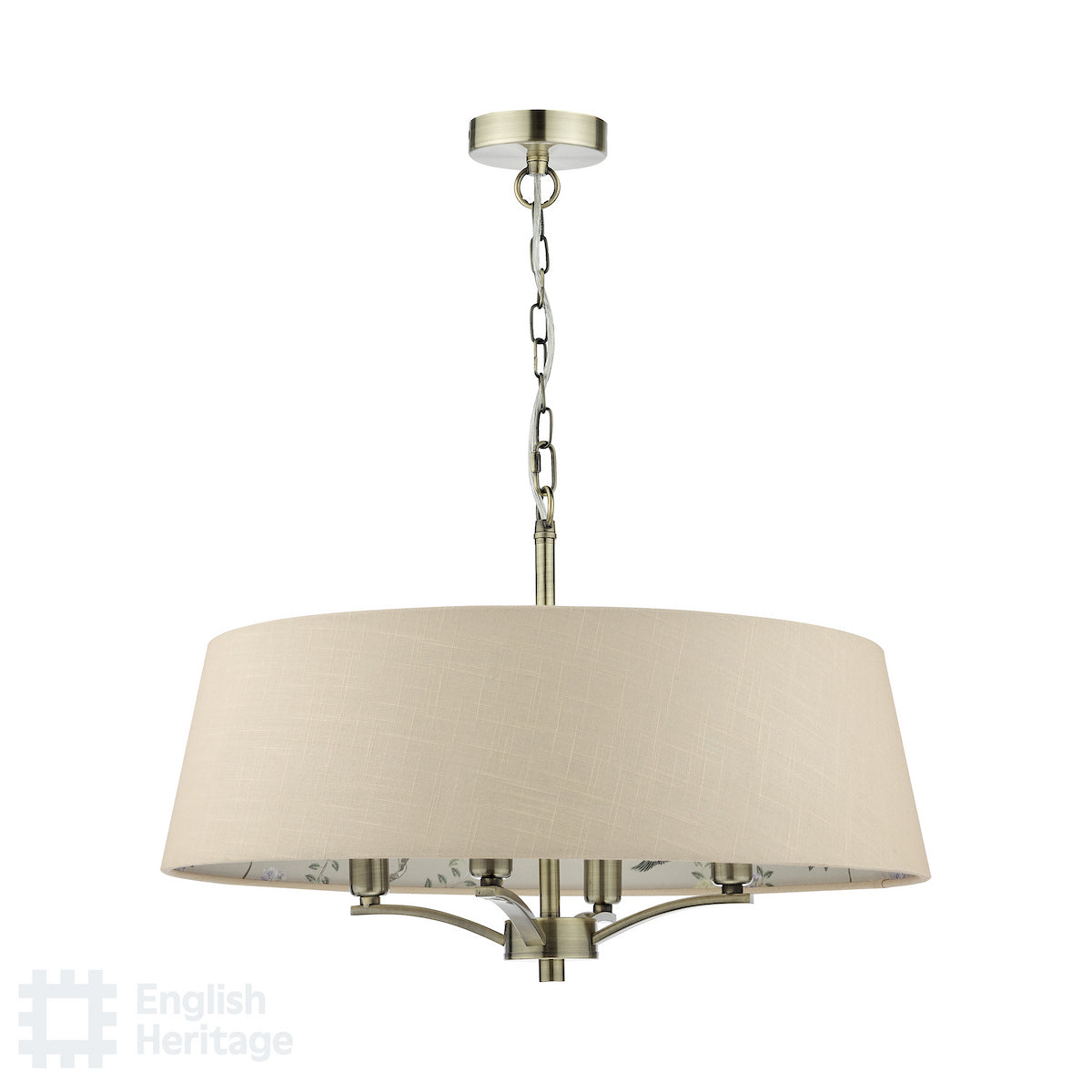 English Heritage Marble Hill 4 Light Shadelier Antique Brass and Taupe With Shade