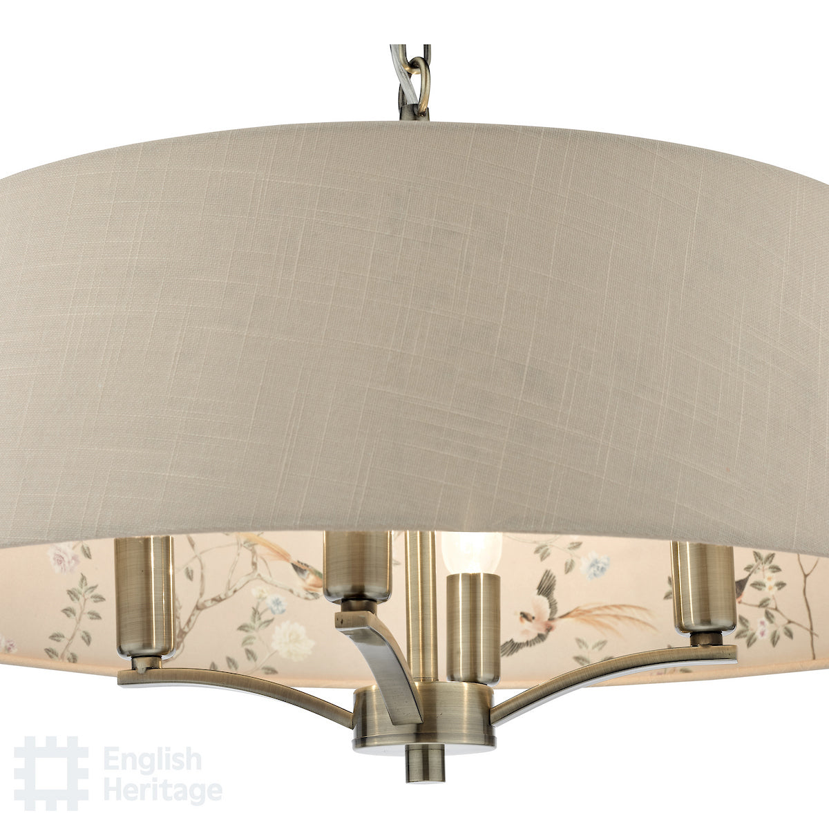 English Heritage Marble Hill 4 Light Shadelier Antique Brass and Taupe With Shade