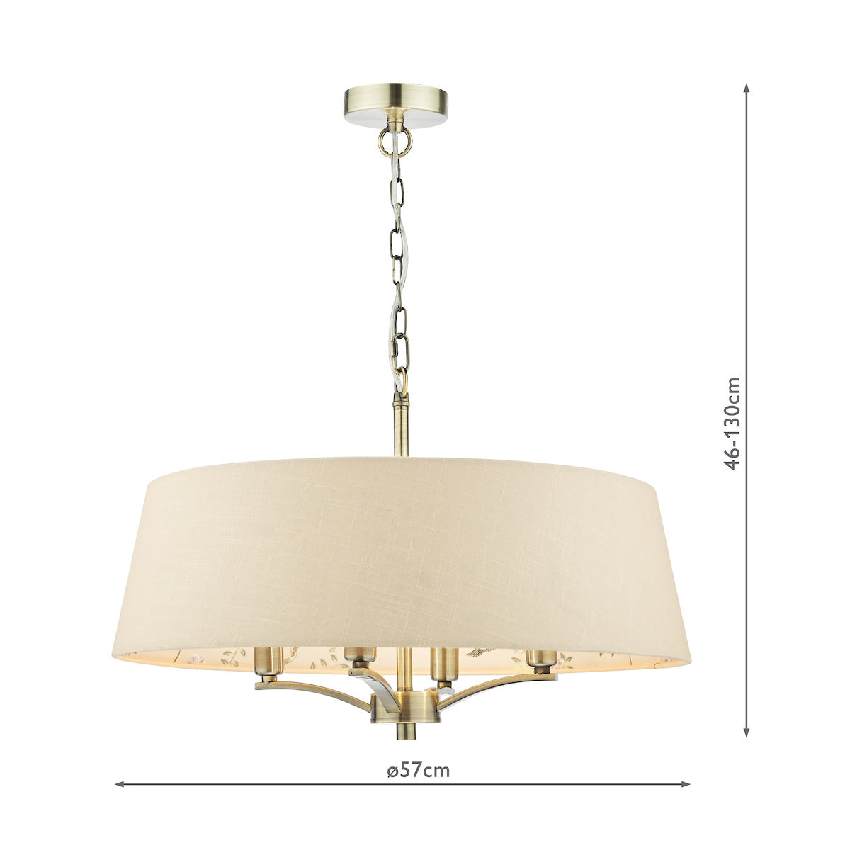 English Heritage Marble Hill 4 Light Shadelier Antique Brass and Taupe With Shade