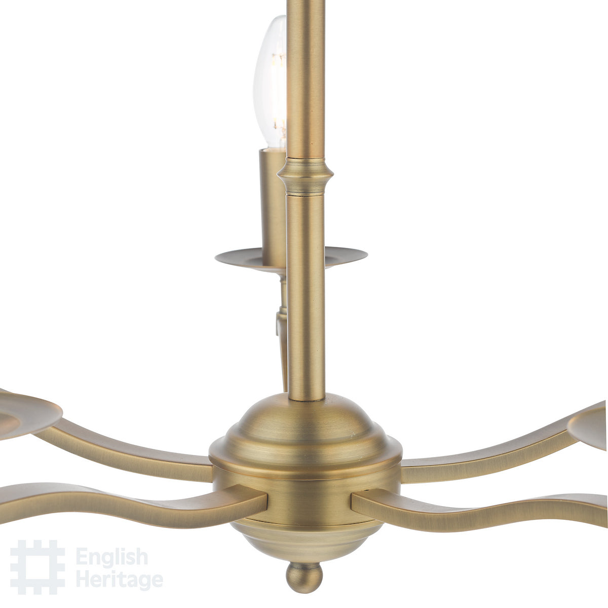 English Heritage Marble Hill 5 Light Armed Pendant Aged Brass With Shade