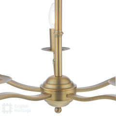 English Heritage Marble Hill 5 Light Armed Pendant Aged Brass With Shade