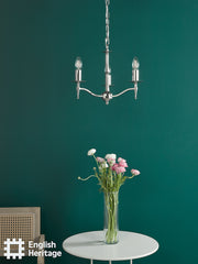 English Heritage Marble Hill 3 Light Armed Pendant Polished Nickel Fitting Only