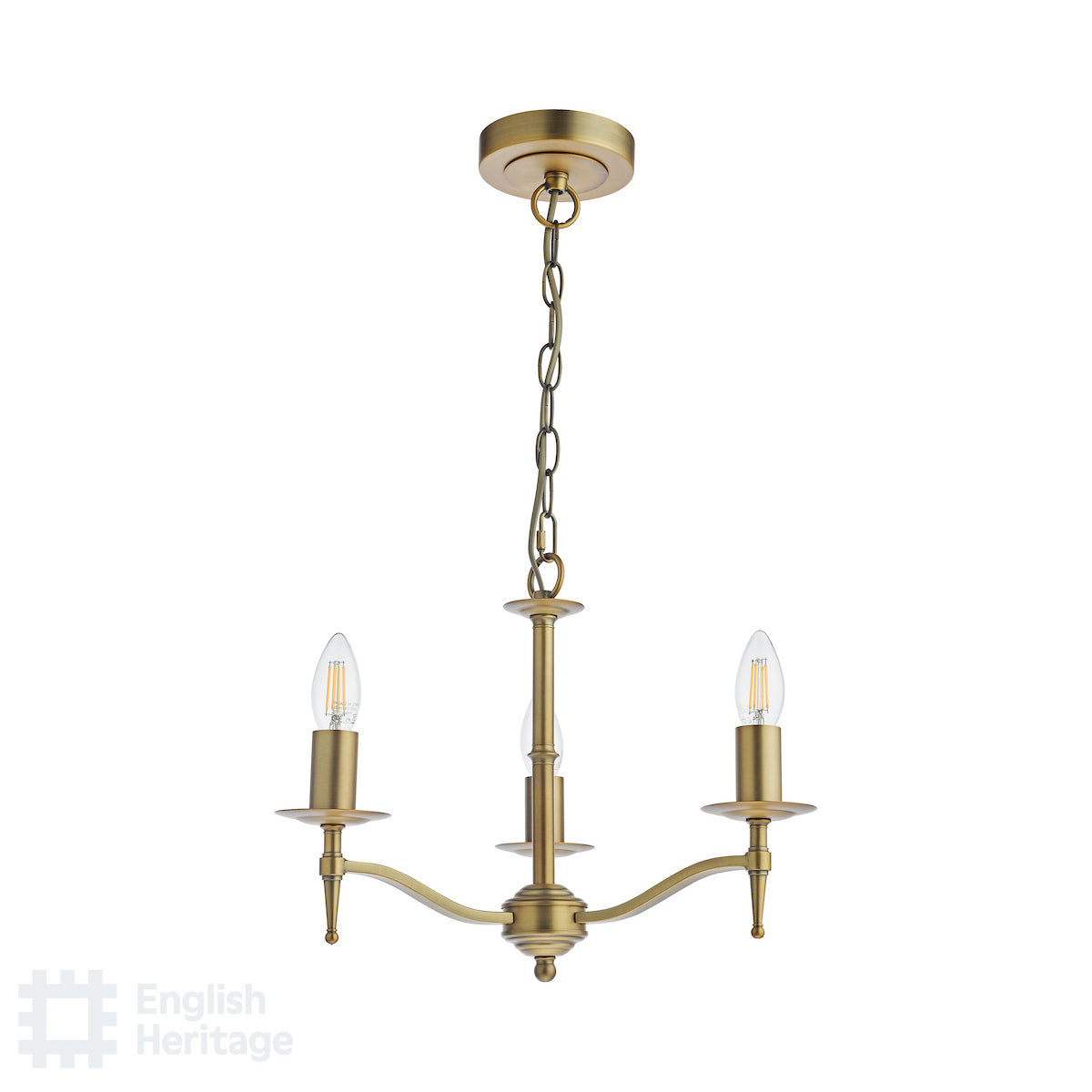 English Heritage Marble Hill 3 Light Armed Pendant Aged Brass With Shade