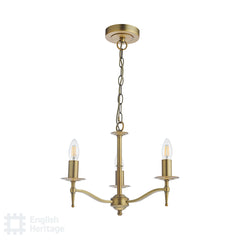 English Heritage Marble Hill 3 Light Armed Pendant Aged Brass With Shade