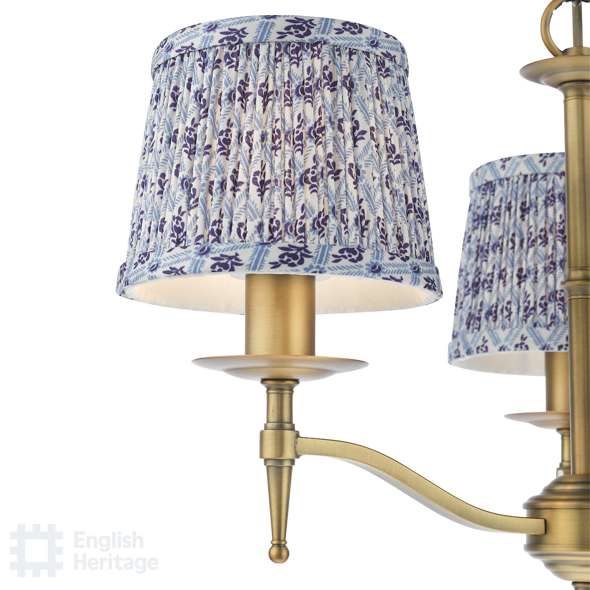 English Heritage Marble Hill 3 Light Armed Pendant Aged Brass With Shade