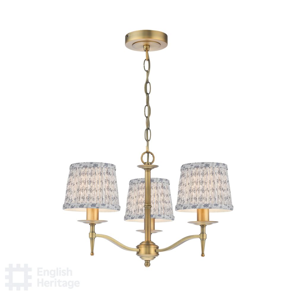 English Heritage Marble Hill 3 Light Armed Pendant Aged Brass With Shade