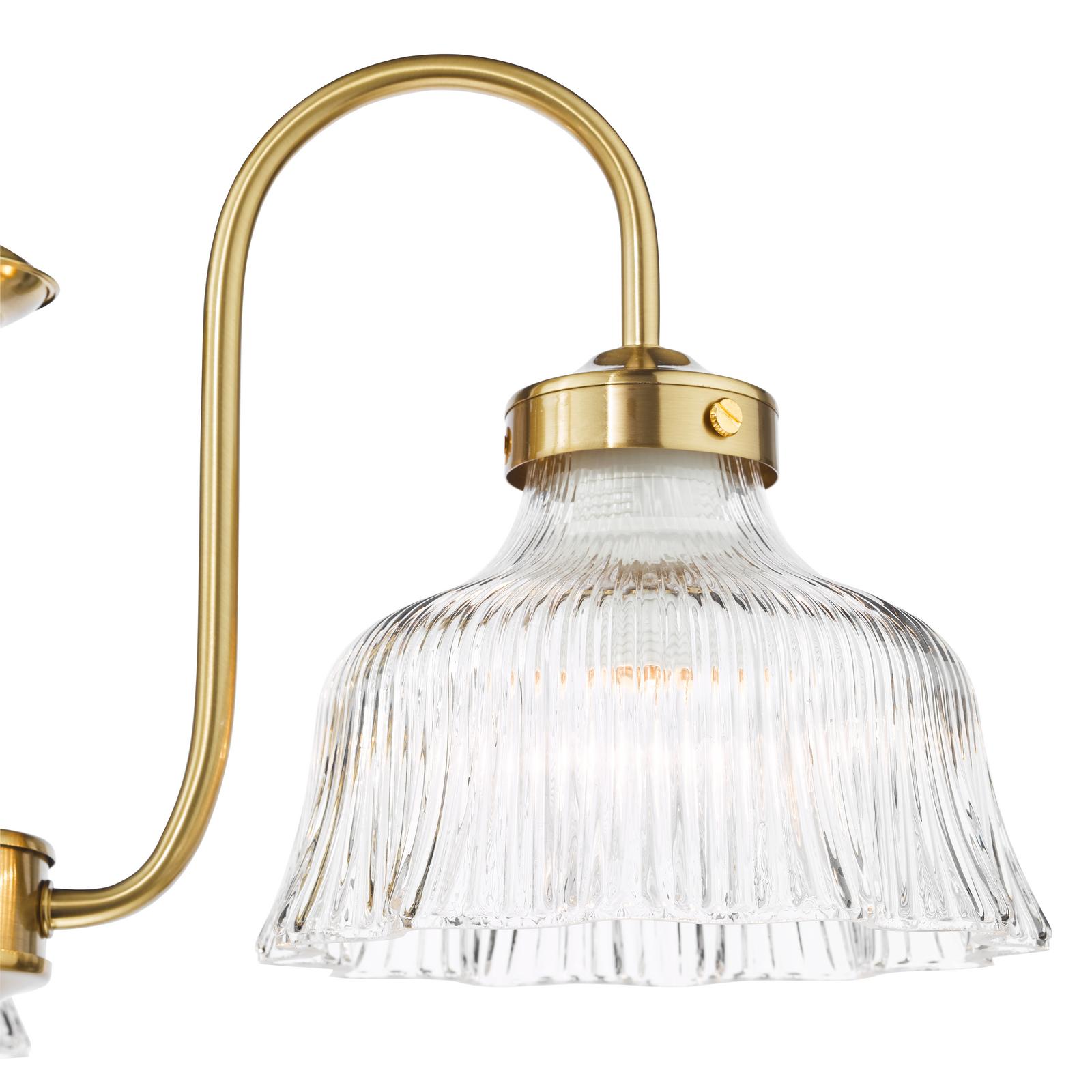 Maude 3 Light Armed Pendant Natural Brass and Ribbed Glass
