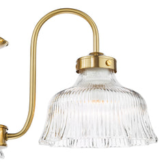 Maude 3 Light Armed Pendant Natural Brass and Ribbed Glass