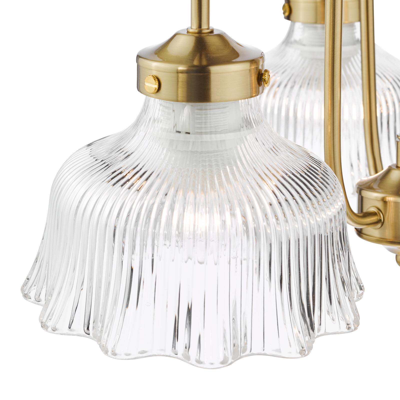 Maude 3 Light Armed Pendant Natural Brass and Ribbed Glass