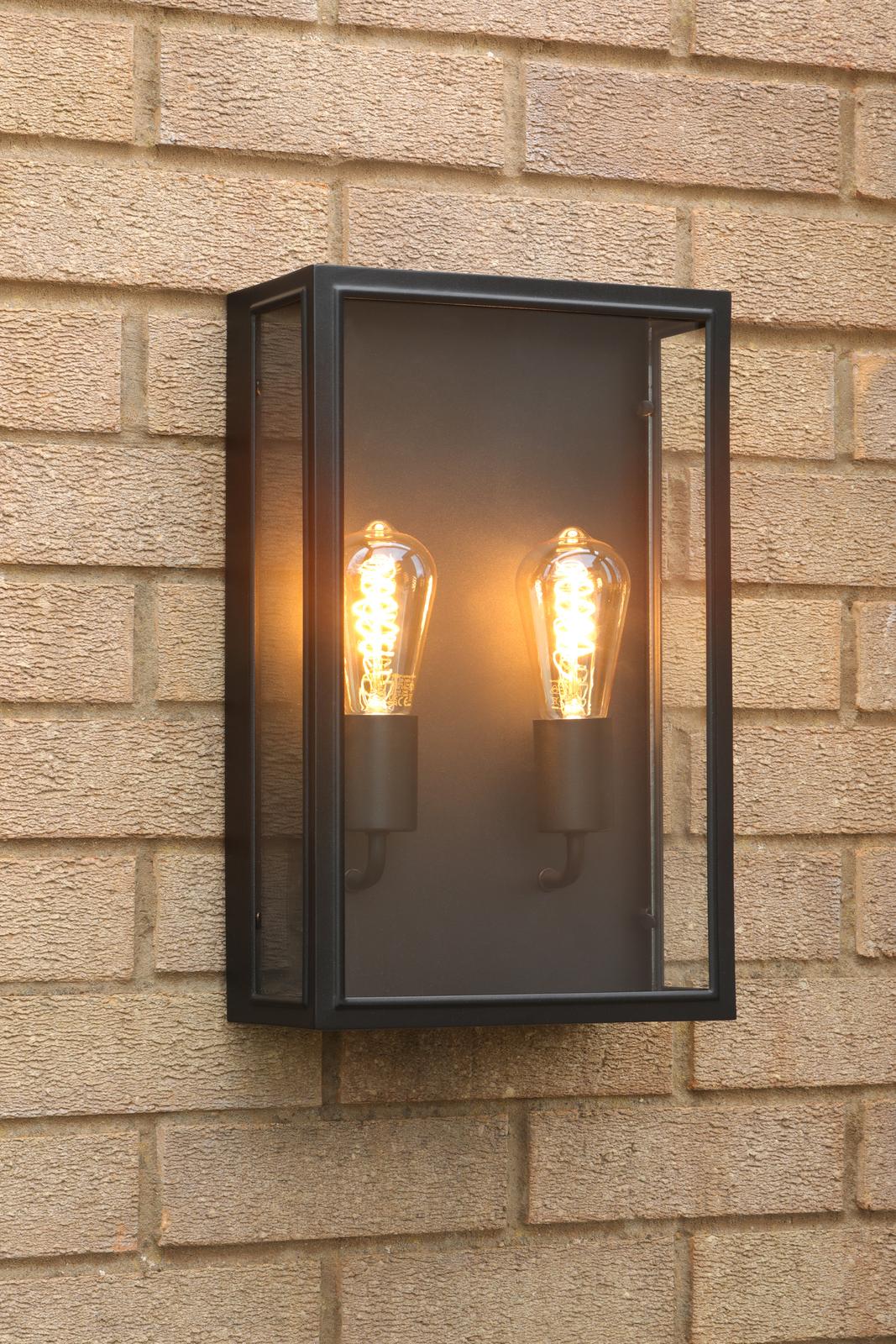 Mazin 2 Light Outdoor Wall Light Matt Black and Glass IP44
