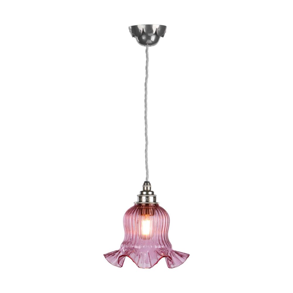 Mia Single Pendant Pewter with Azalea Glass