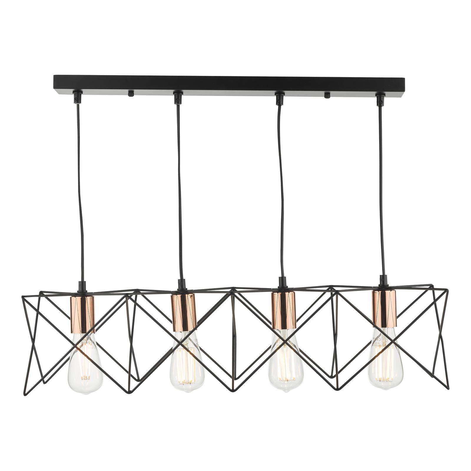 Midi 4 Light Bar Pendant Black & Copper Detail