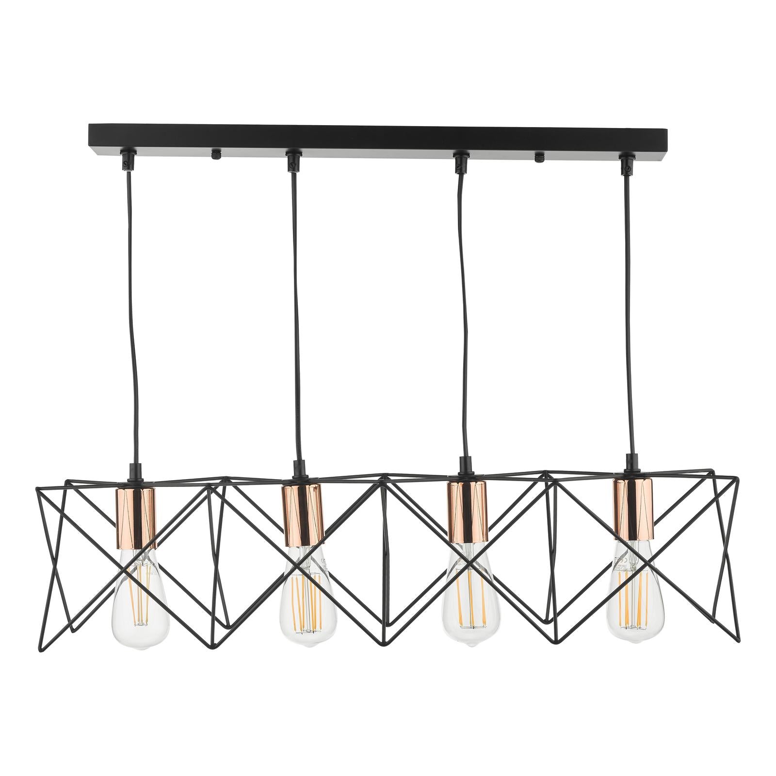 Midi 4 Light Bar Pendant Black & Copper Detail