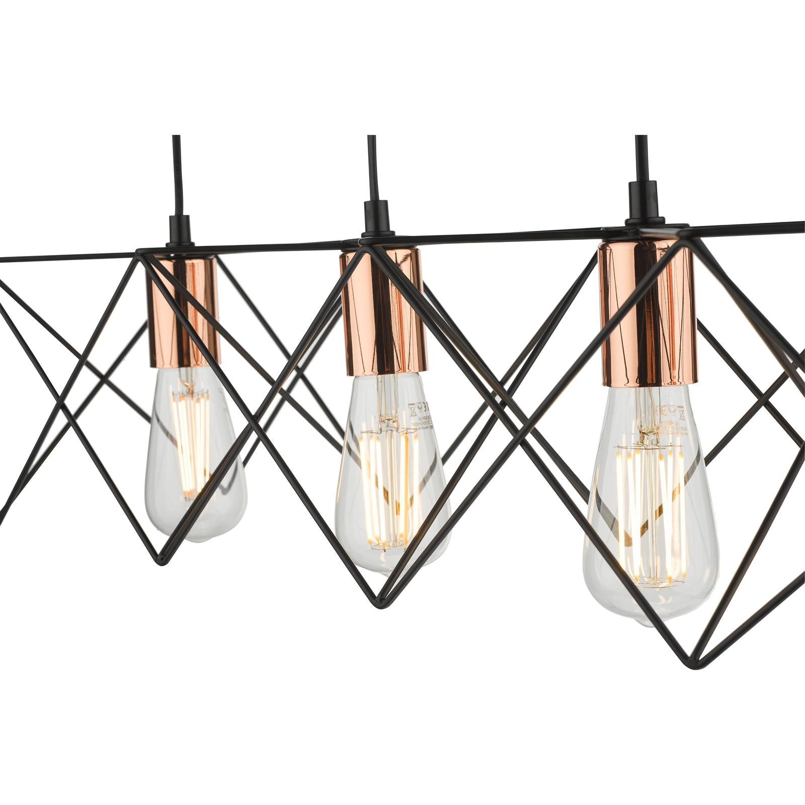 Midi 4 Light Bar Pendant Black & Copper Detail