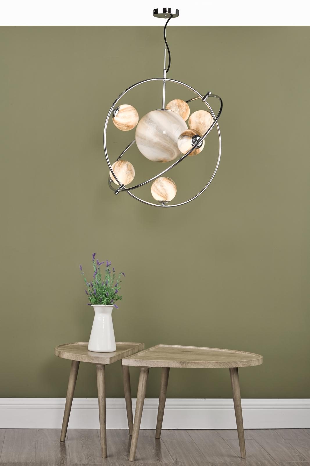 Mikara 7 Light Pendant Polished Chrome Marble Effect Glass
