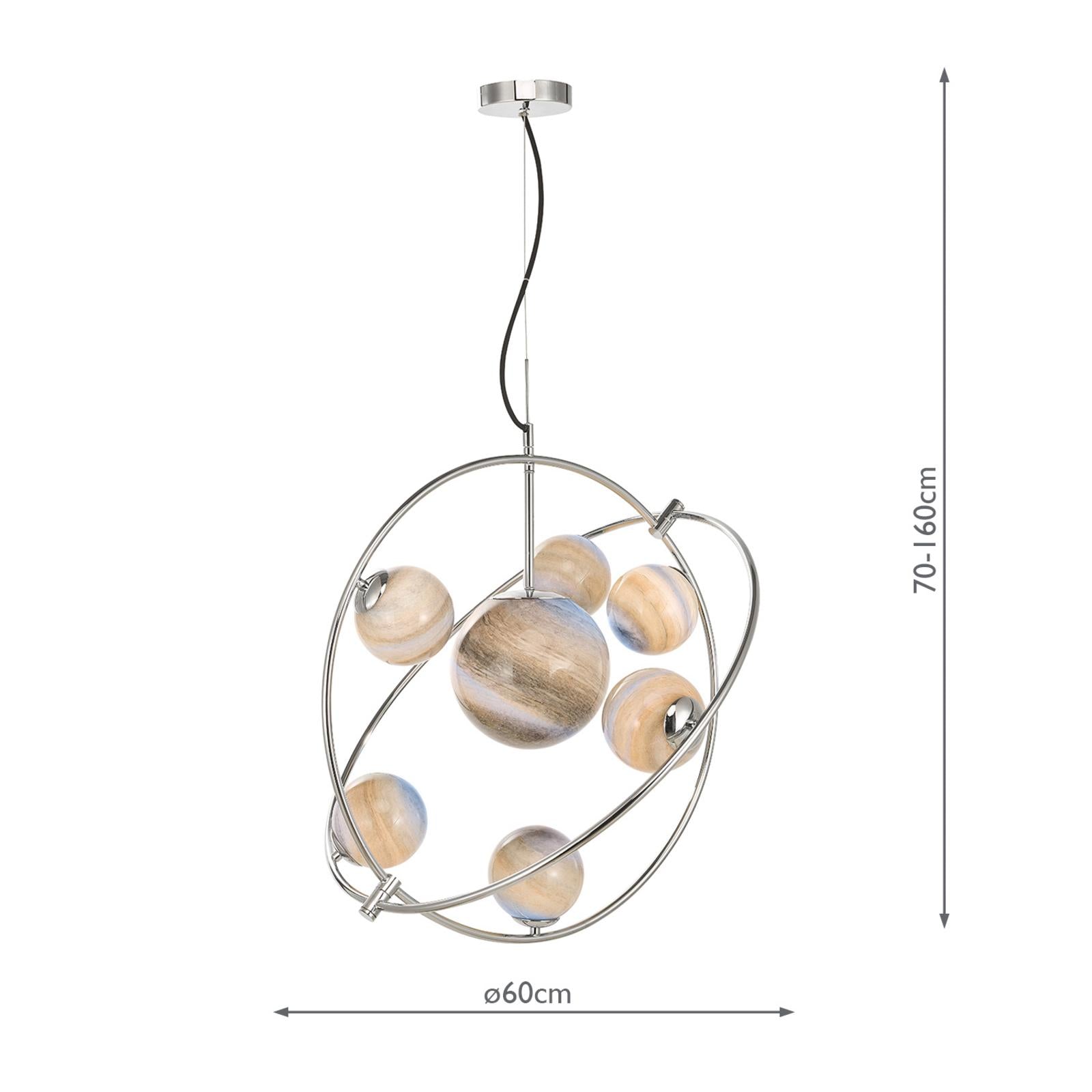 Mikara 7 Light Pendant Polished Chrome Marble Effect Glass