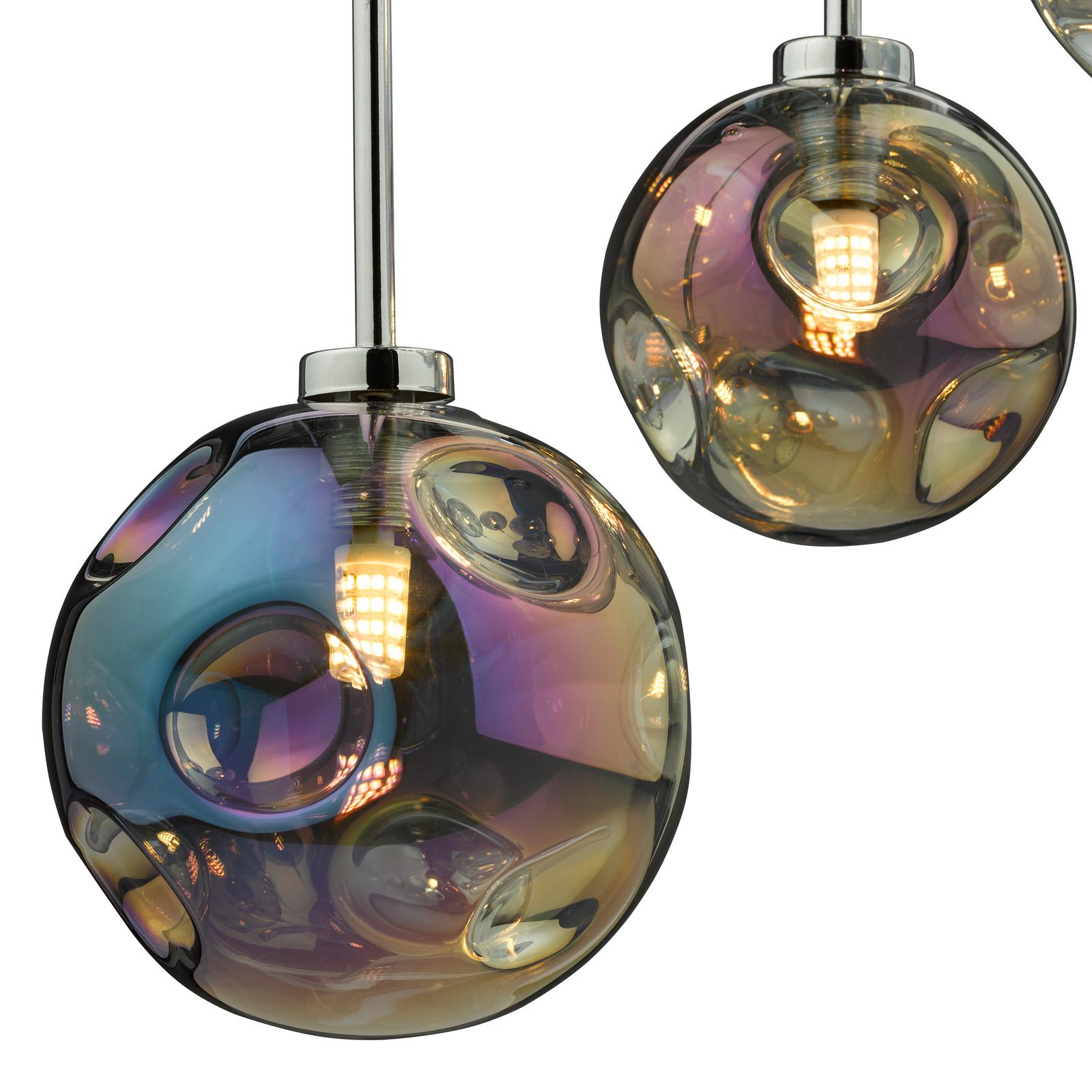 Mira 6 Light Cluster Pendant Polished Chrome Iridised Glass
