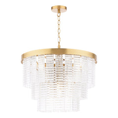 Moesha 6 Light Pendant Natural Brass and Ribbed Glass