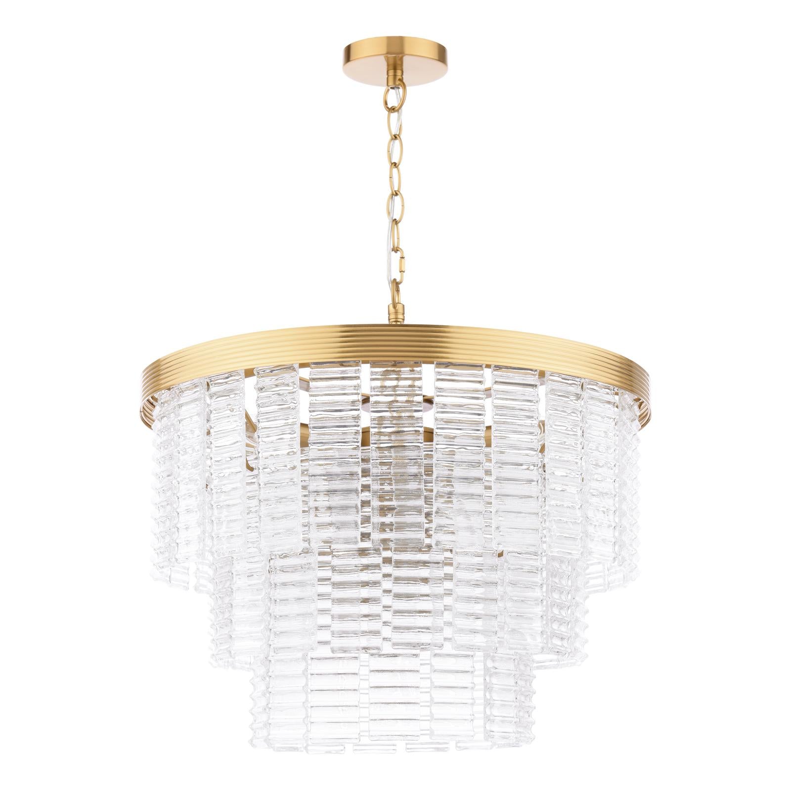 Moesha 6 Light Pendant Natural Brass and Ribbed Glass