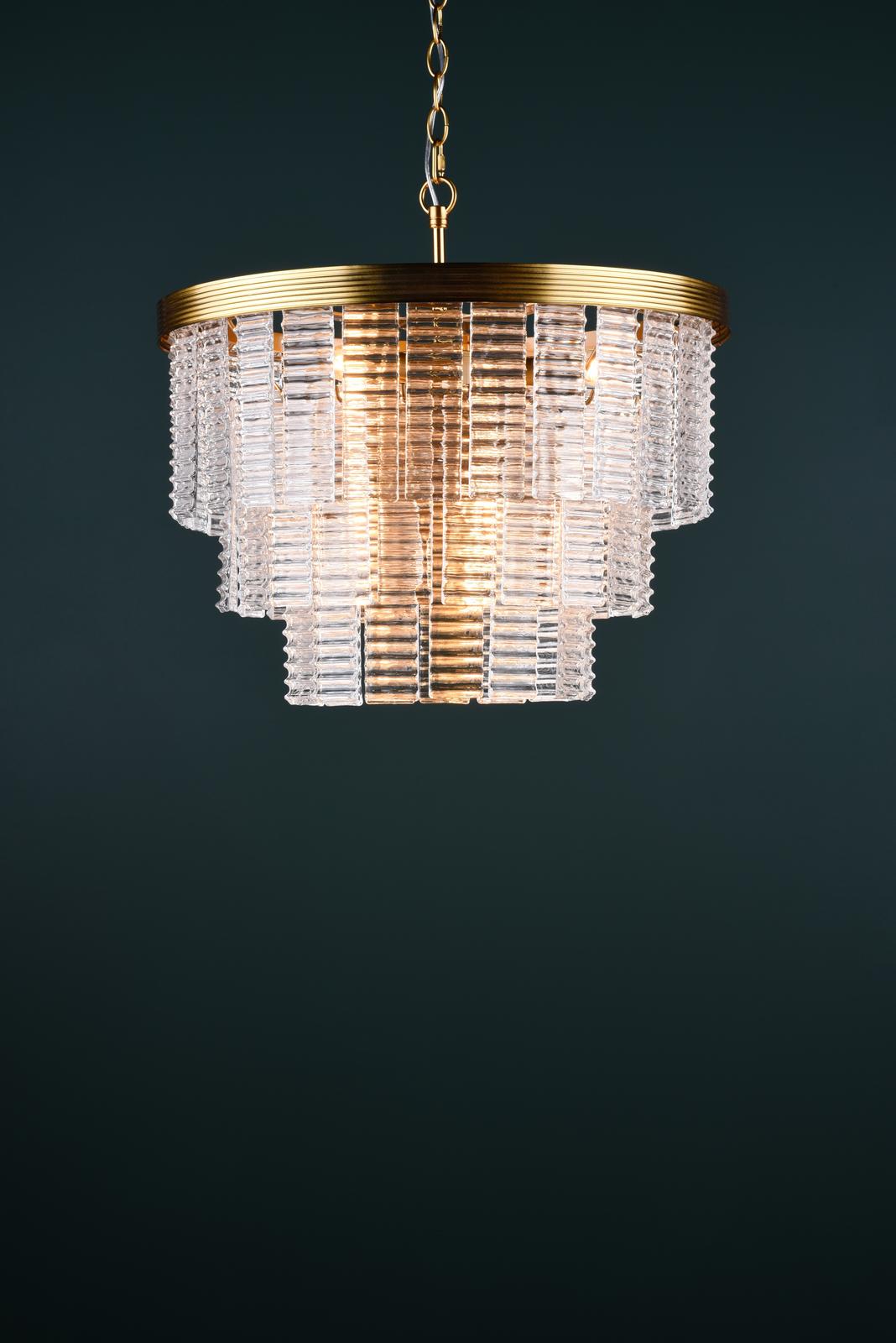 Moesha 6 Light Pendant Natural Brass and Ribbed Glass