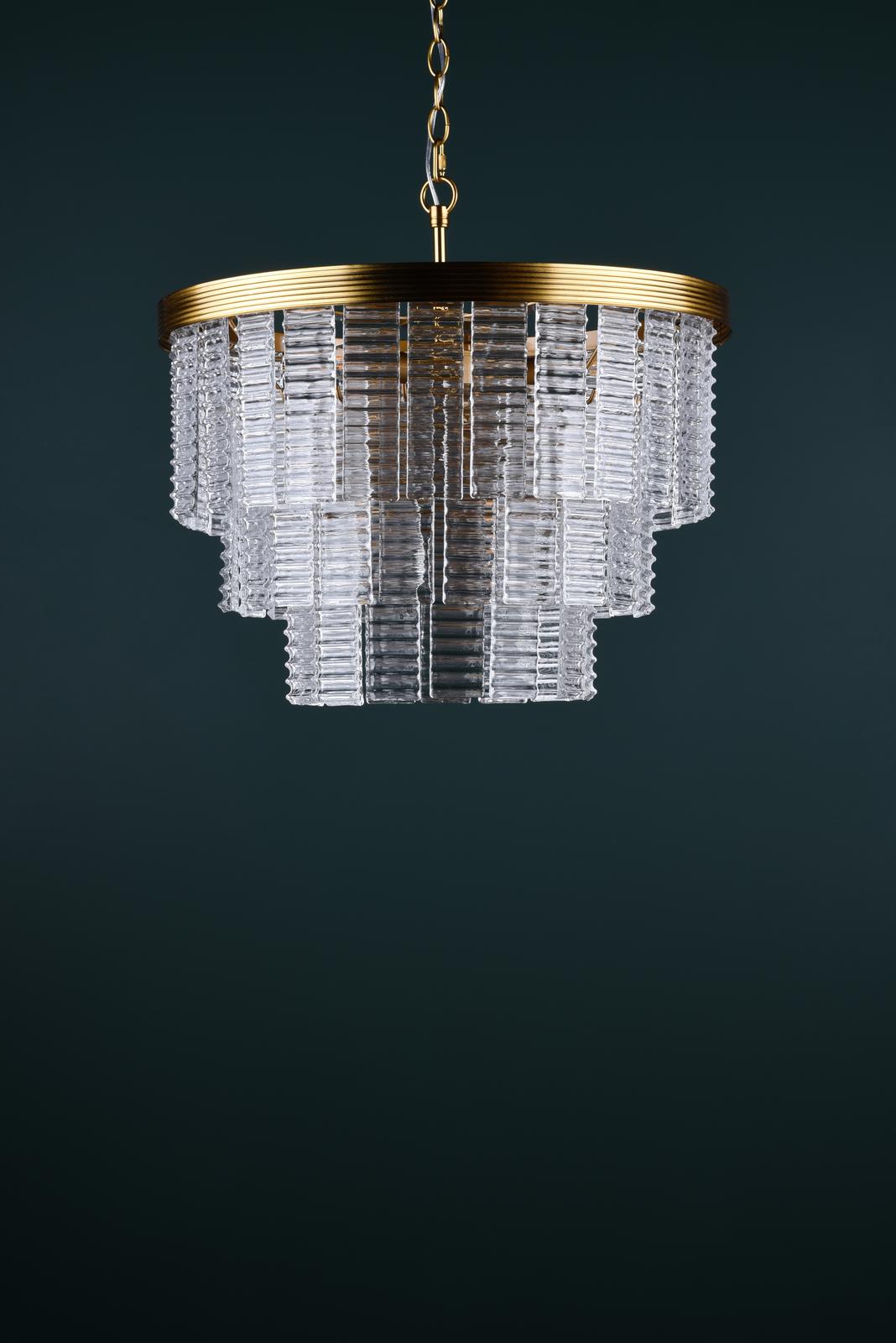Moesha 6 Light Pendant Natural Brass and Ribbed Glass