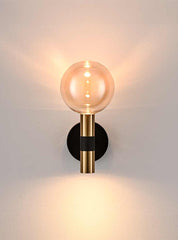 Meridiana Matt Black And Satin Brass Bi-directional Wall Light With Amber Glass
