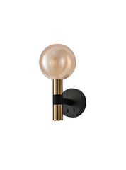 Meridiana Matt Black And Satin Brass Bi-directional Wall Light With Amber Glass