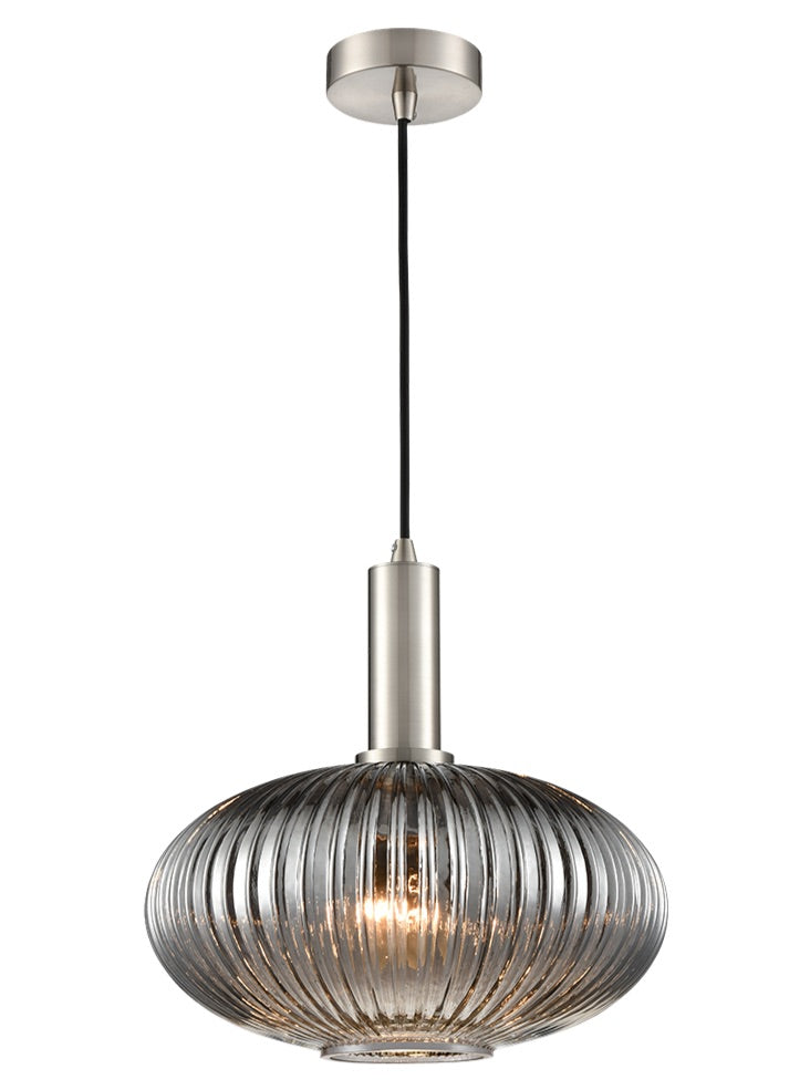 Mezcla Pendant satin nickel with ribbed smoked glass 300mm