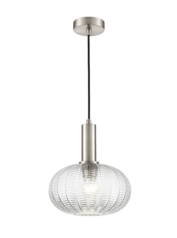 Mezcla pendant in satin nickel with chevron clear glass 260mm