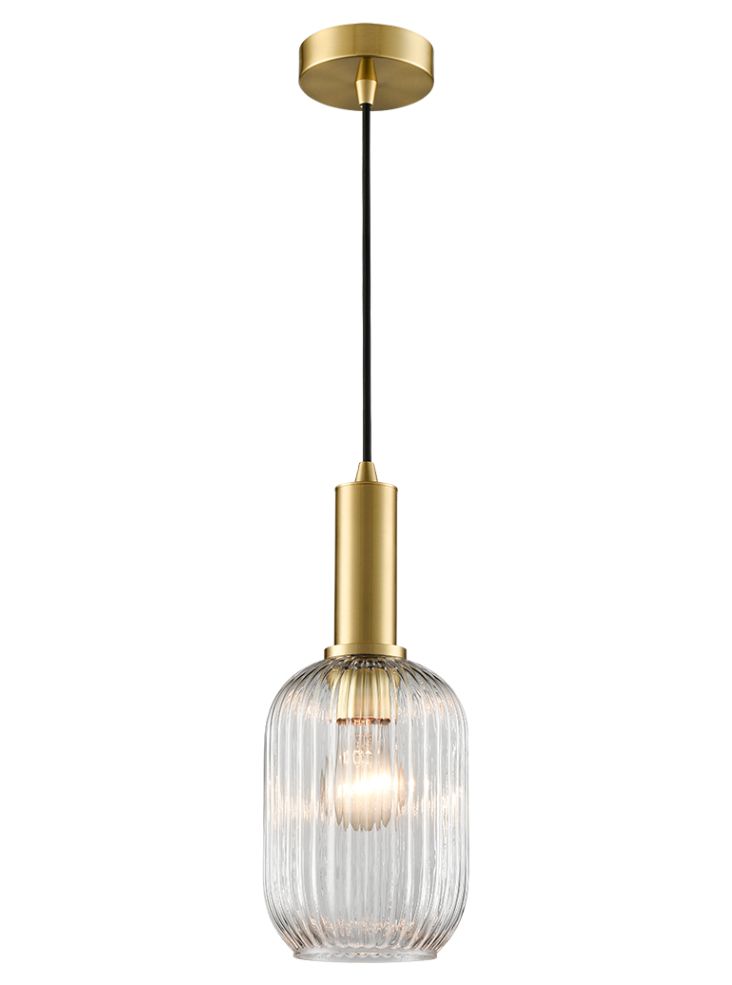 Mezcla Pendant aged brass with ribbed clear glass 150mm